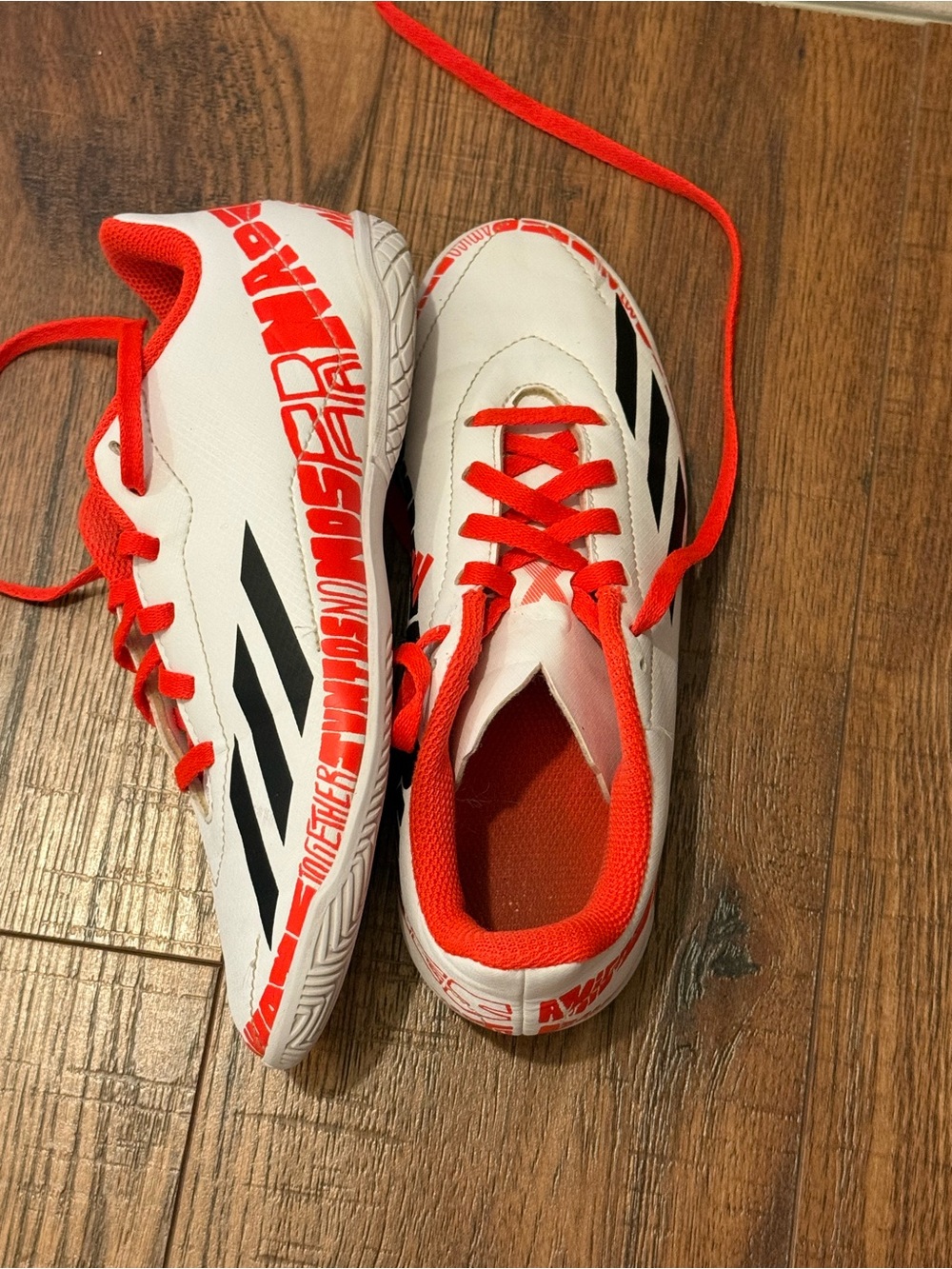 adidas Kids White and Red Soccer Sneakers
